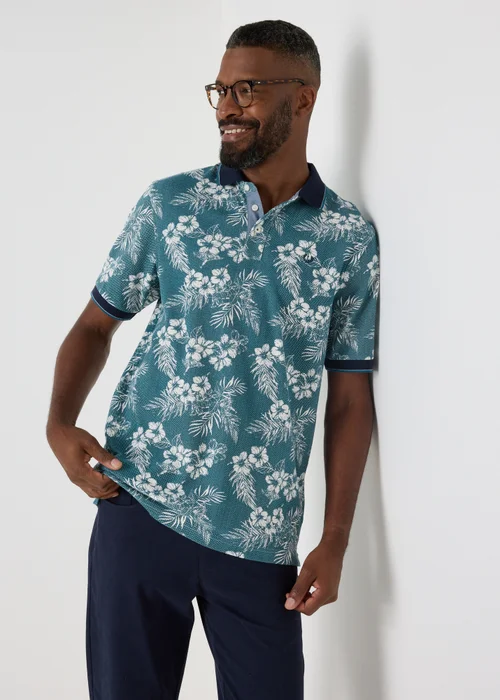Lincoln Teal Floral Polo Shirt - S Image 1