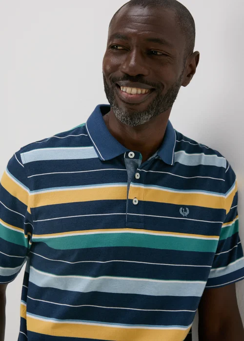 Navy Striped Polo Shirt - S Image 3