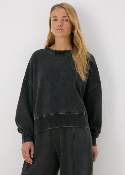 Charcoal Acid Wash Crop Sweatshirt - S Image 1