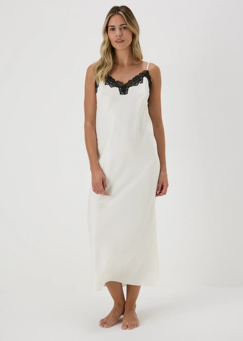 Cream Satin Contrast Lace Nightie - Size 8 Image 1