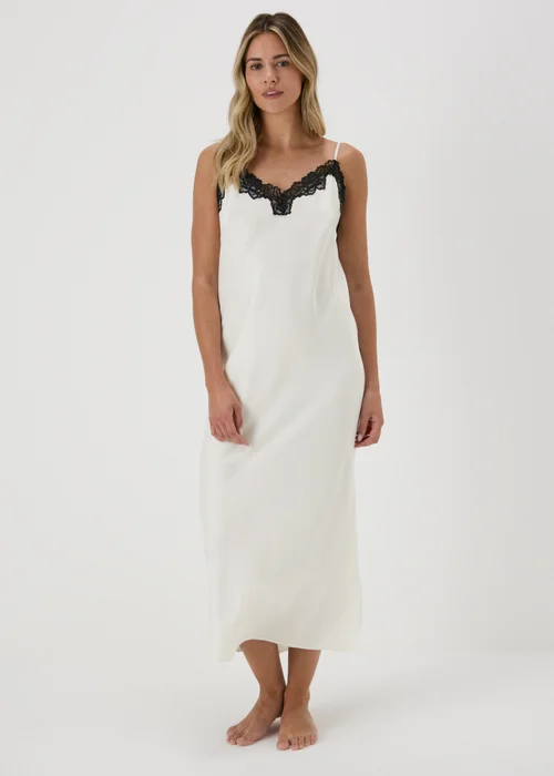 Cream Satin Contrast Lace Nightie - Size 8 Image 1