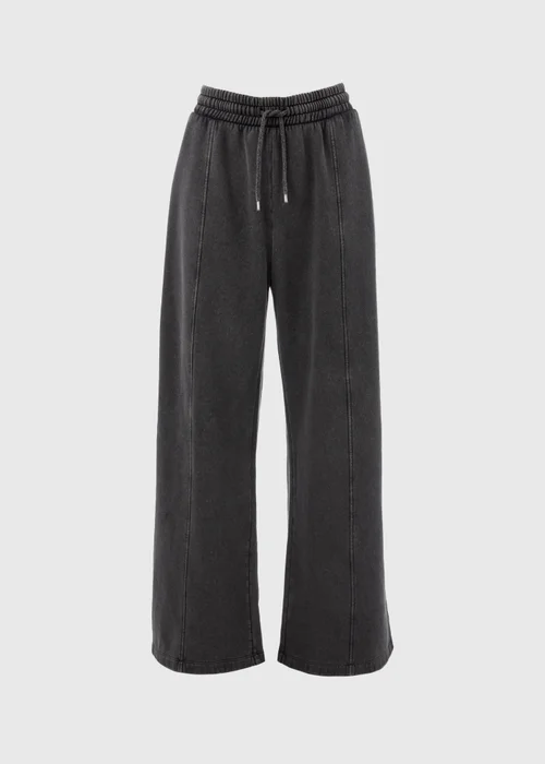 Charcoal Acid Wash Wide Leg Jogging Bottoms - S Image 5