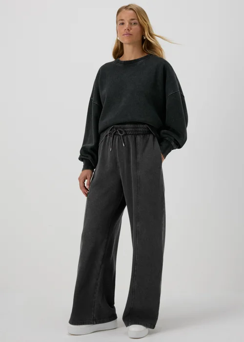 Charcoal Acid Wash Wide Leg Jogging Bottoms - S Image 1