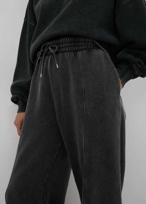 Charcoal Acid Wash Wide Leg Jogging Bottoms - S Image 3
