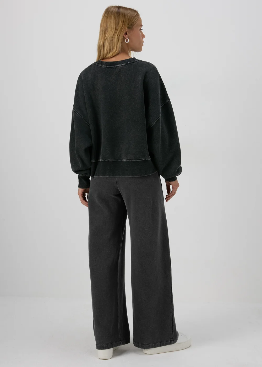 Charcoal Acid Wash Wide Leg Jogging Bottoms - S Image 2