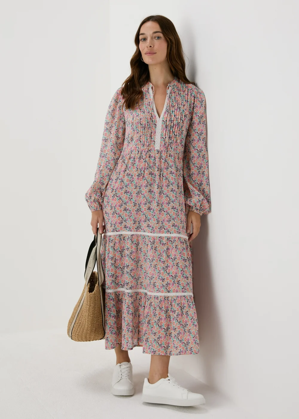 Multicolour Floral Lace Trim Midi Dress - 8 Image 4