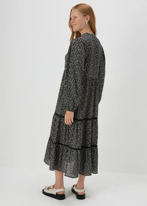 Black Floral Lace Trim Midi Dress - 8 Image 2