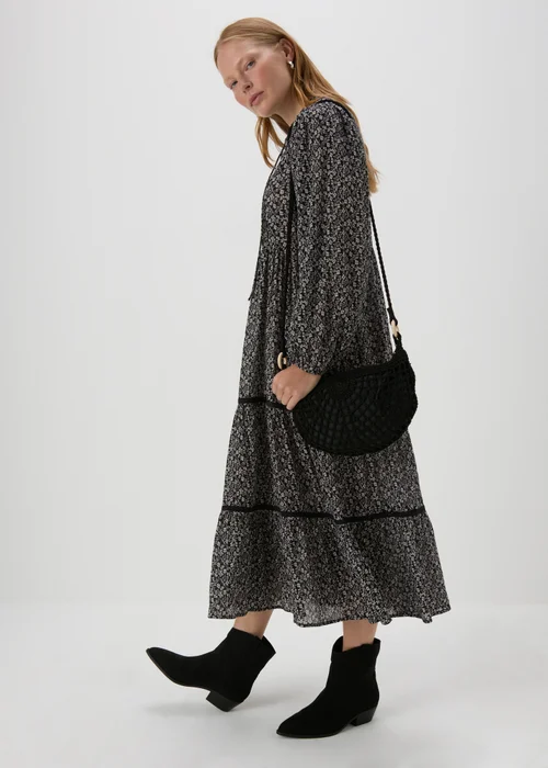 Black Floral Lace Trim Midi Dress - 8 Image 1