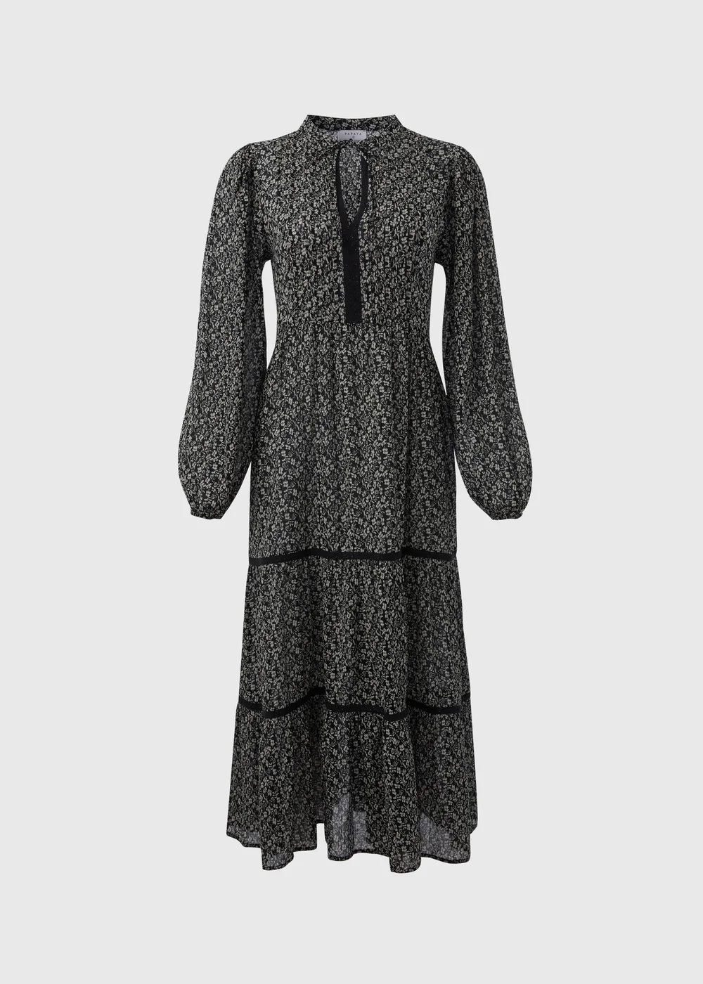 Black Floral Lace Trim Midi Dress - 8 Image 5
