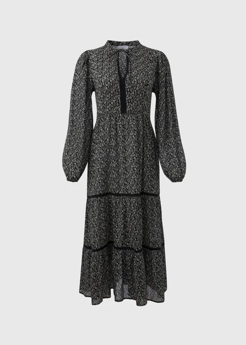 Black Floral Lace Trim Midi Dress - 8 Image 5