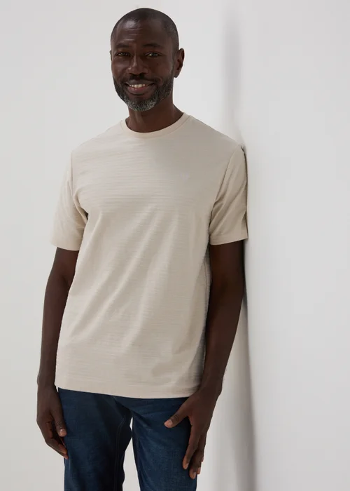 Lincoln Ecru Textured Stripe T-Shirt - S Image 1
