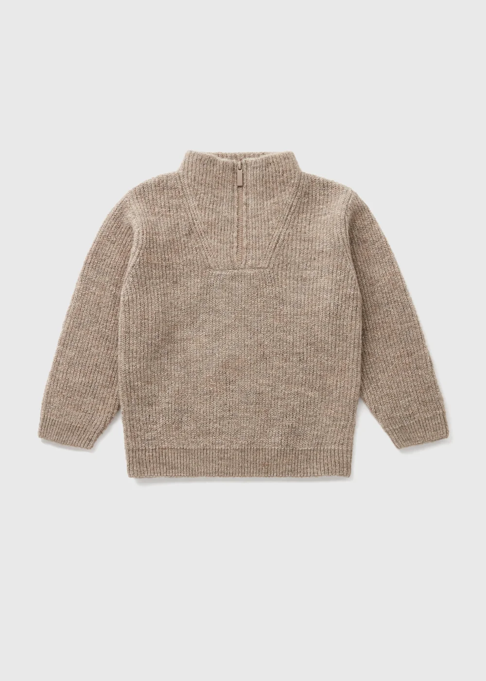 Boys Oatmeal Ribbed 1/4 Zip Jumper (1-7yrs) - 1-1.5 Yrs Image 1