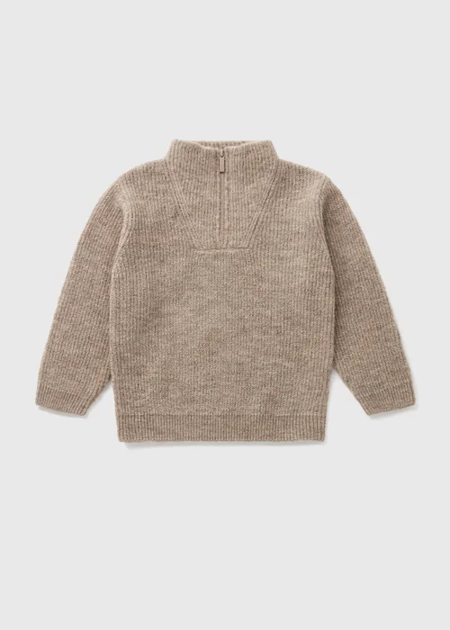 Boys Oatmeal Ribbed 1/4 Zip Jumper (1-7yrs) - 1-1.5 Yrs Image 1