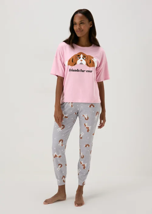 Pink Dog Print Top & Bottom Pyjama Set - Extra small Image 3