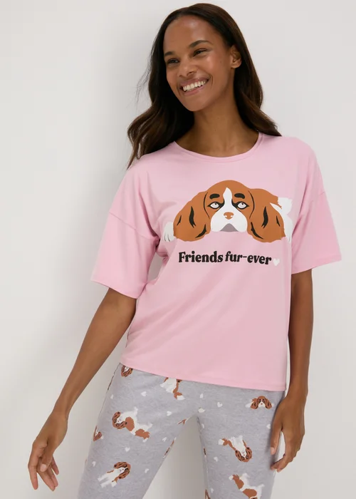 Pink Dog Print Top & Bottom Pyjama Set - Extra small Image 1