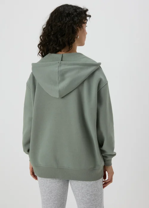 Khaki Longline Zip Up Hoodie - S Image 2