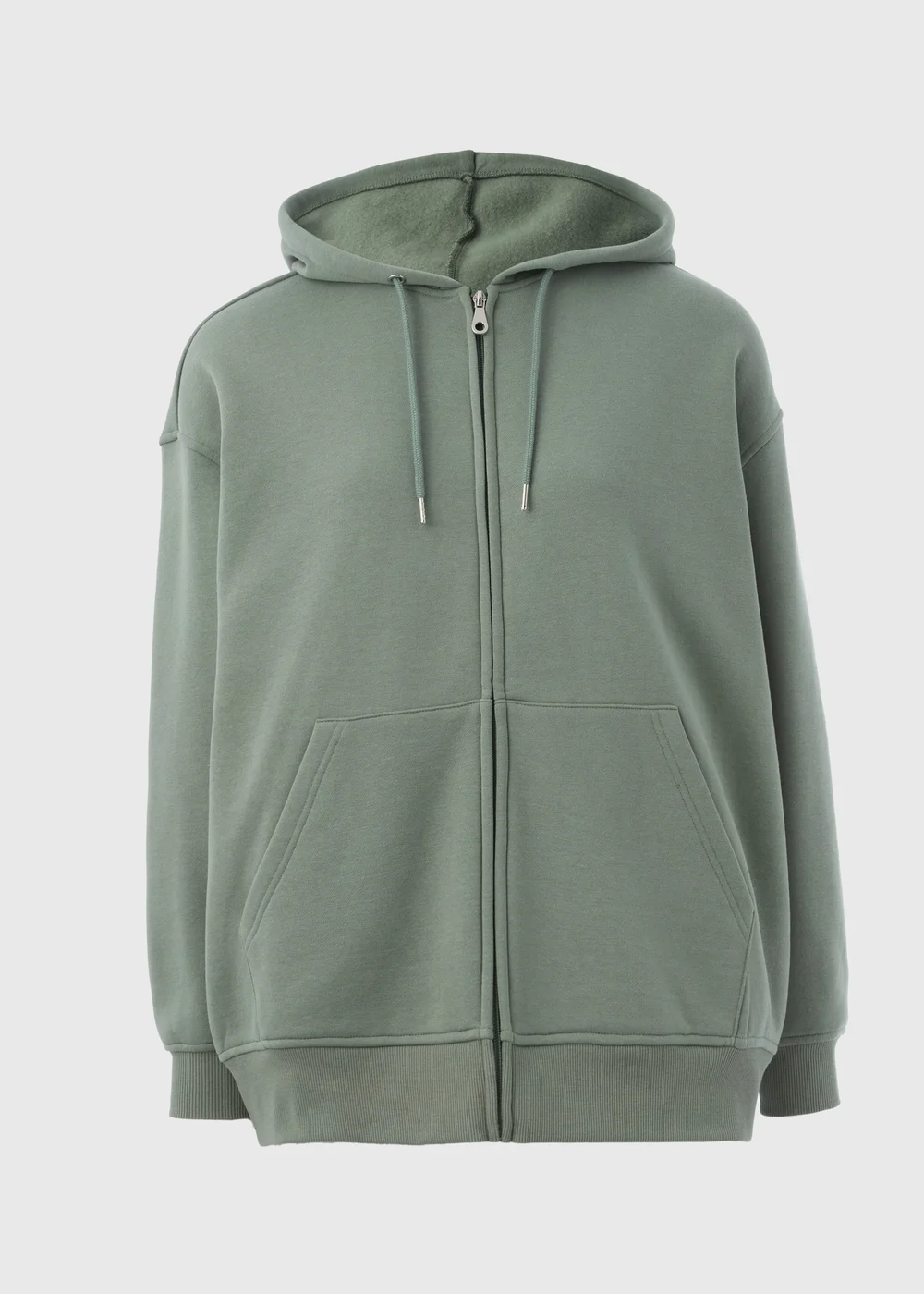 Khaki Longline Zip Up Hoodie - S Image 5