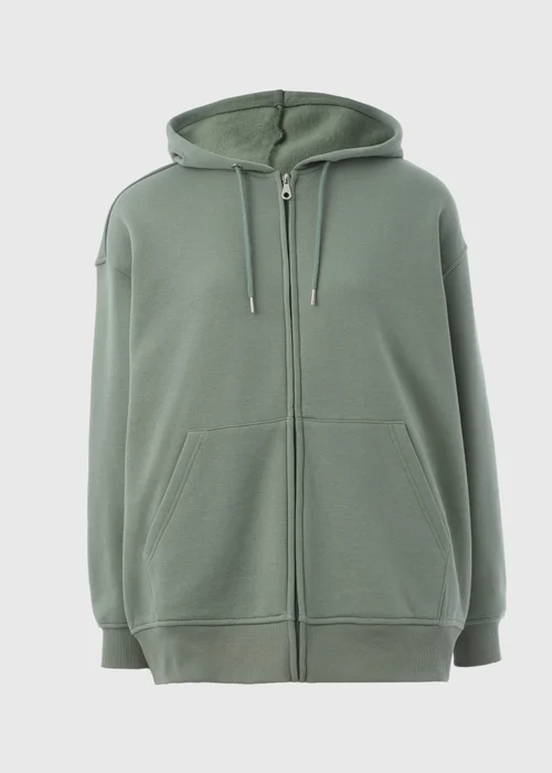 Khaki Longline Zip Up Hoodie - S Image 5