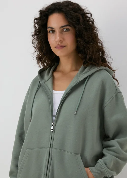 Khaki Longline Zip Up Hoodie - S Image 3