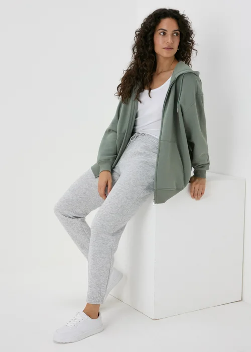 Khaki Longline Zip Up Hoodie - S Image 4