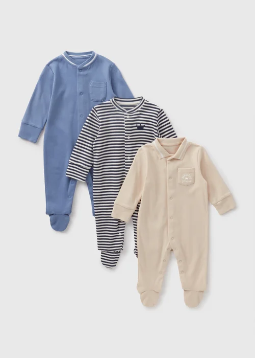 3 Pack Baby Blue Sleepsuits (Newborn-18mths) - Age 0 - 3 Months Image 1