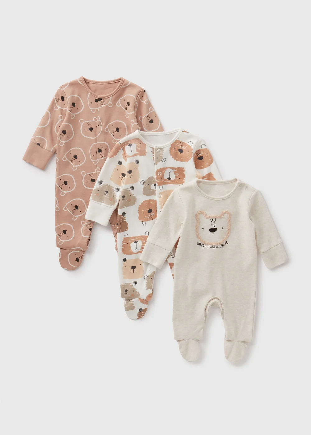 3 Pack Baby Cream Bear Sleepsuits (Newborn-18mths) - Age 0 - 3 Months Image 1