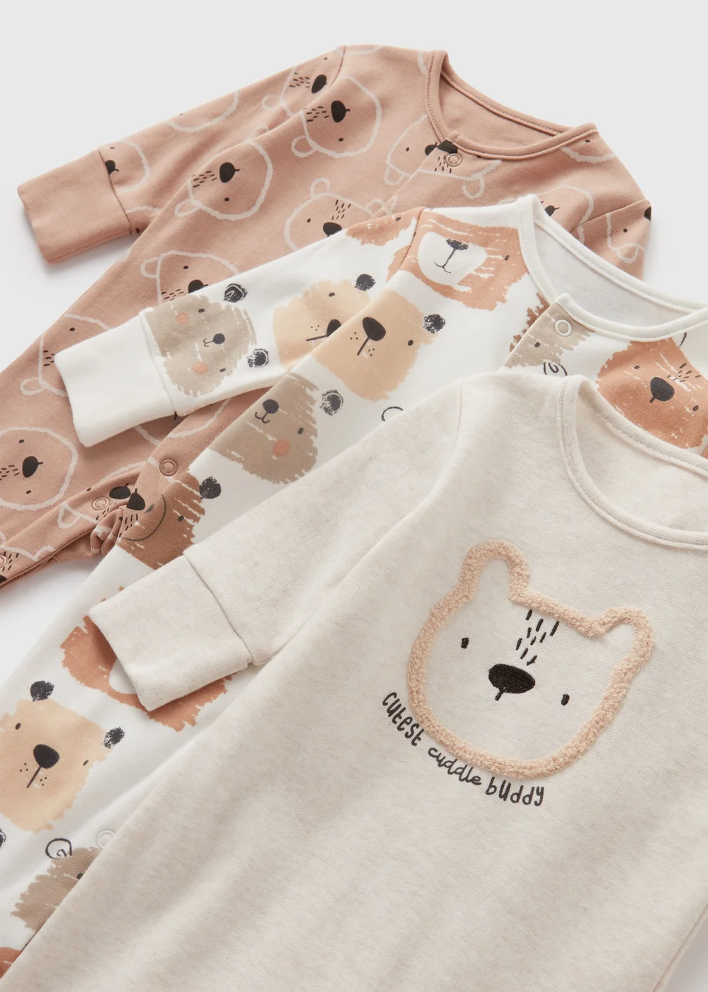 3 Pack Baby Cream Bear Sleepsuits (Newborn-18mths) - Age 0 - 3 Months Image 2