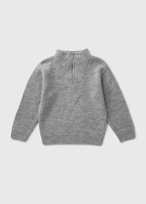 Boys Grey Ribbed 1/4 Zip Jumper (1-7yrs) - 1-1.5 Yrs Image 1