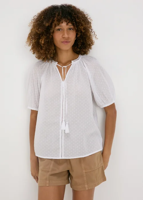 White Dobby Boho Blouse - 8 Image 3