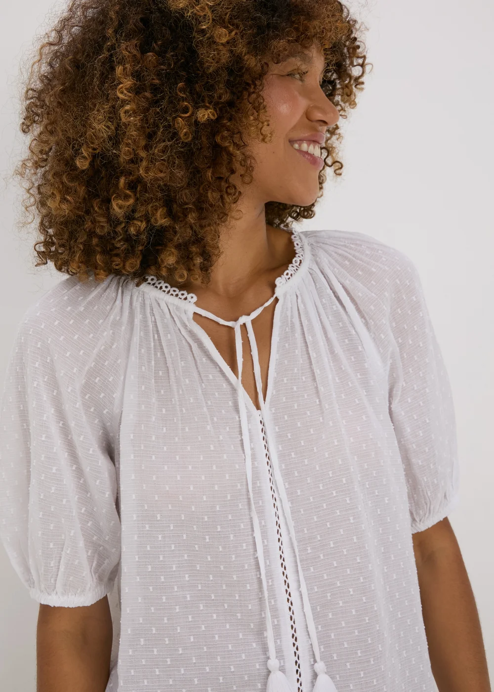 White Dobby Boho Blouse - 8 Image 1