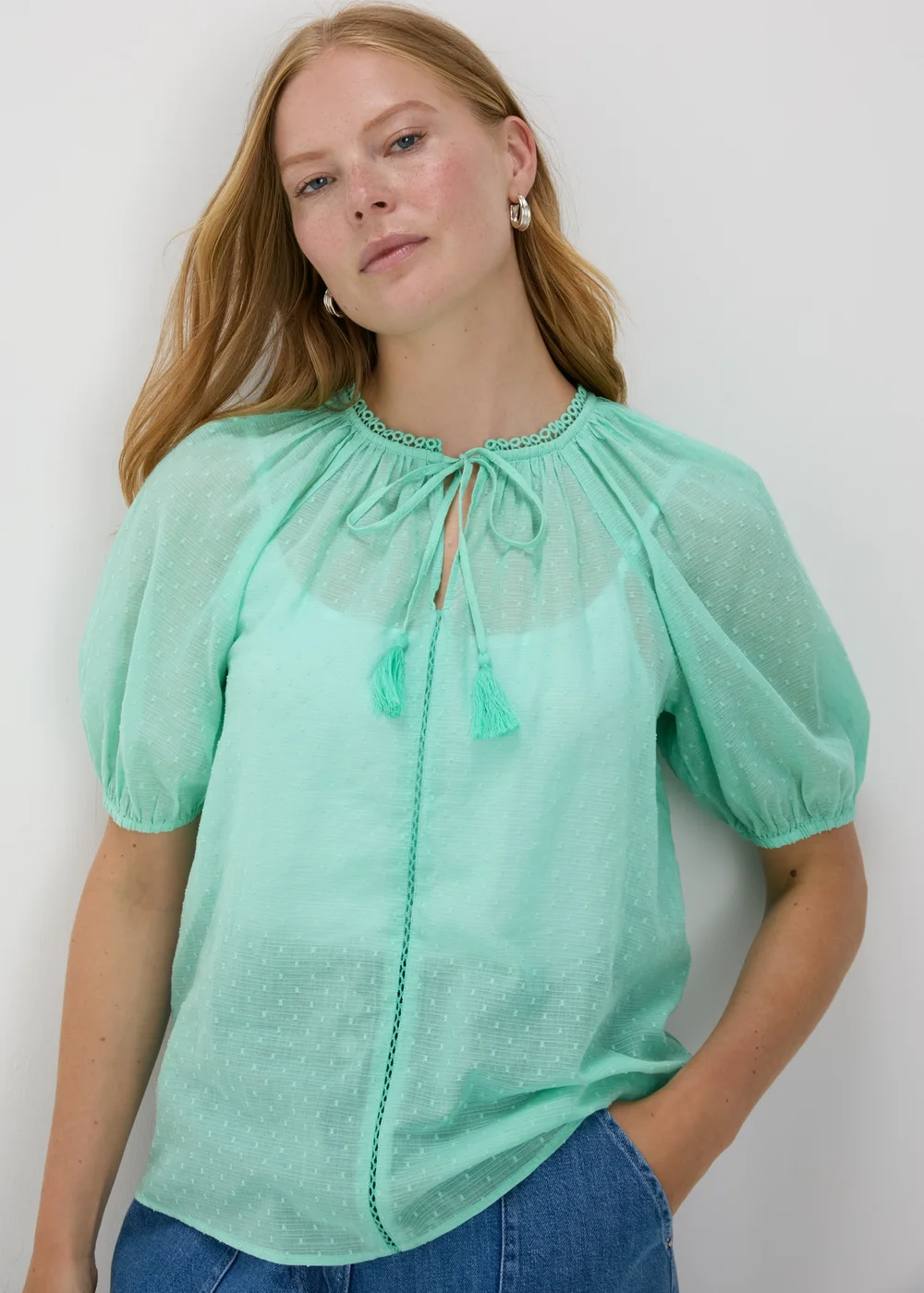 Turquoise Dobby Boho Blouse - 8 Image 1