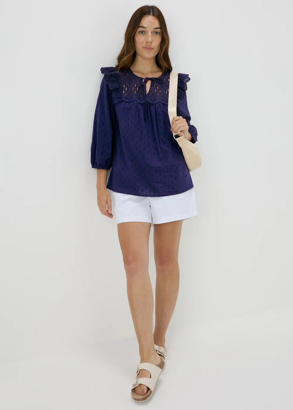 Navy Frill Embroidery Blouse - 8 Image 4
