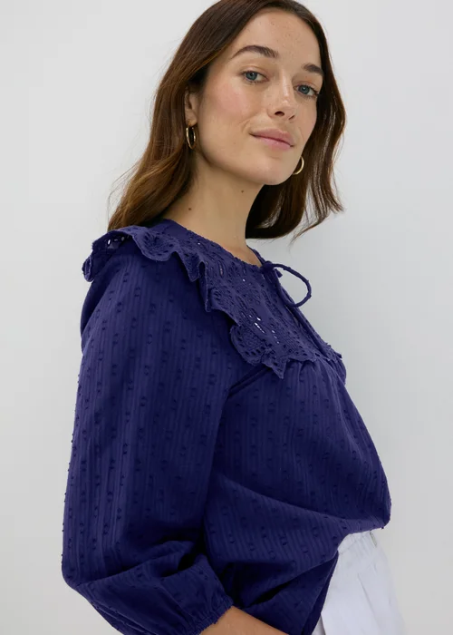 Navy Frill Embroidery Blouse - 8 Image 3