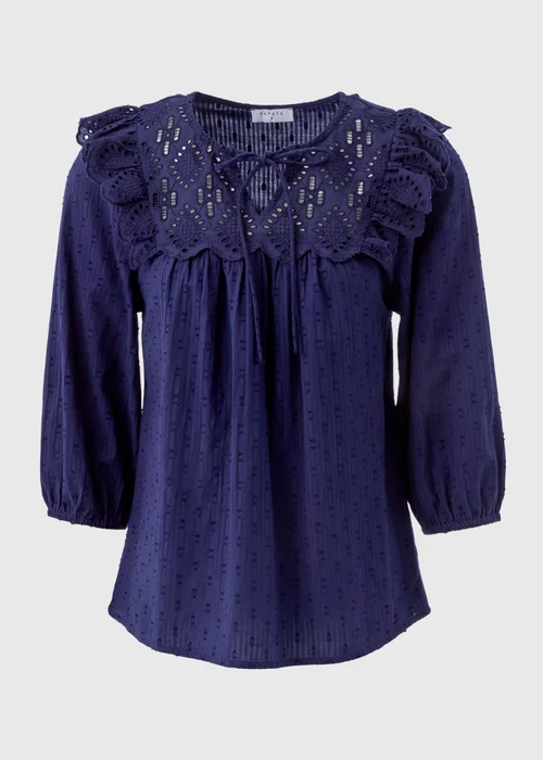 Navy Frill Embroidery Blouse - 8 Image 5