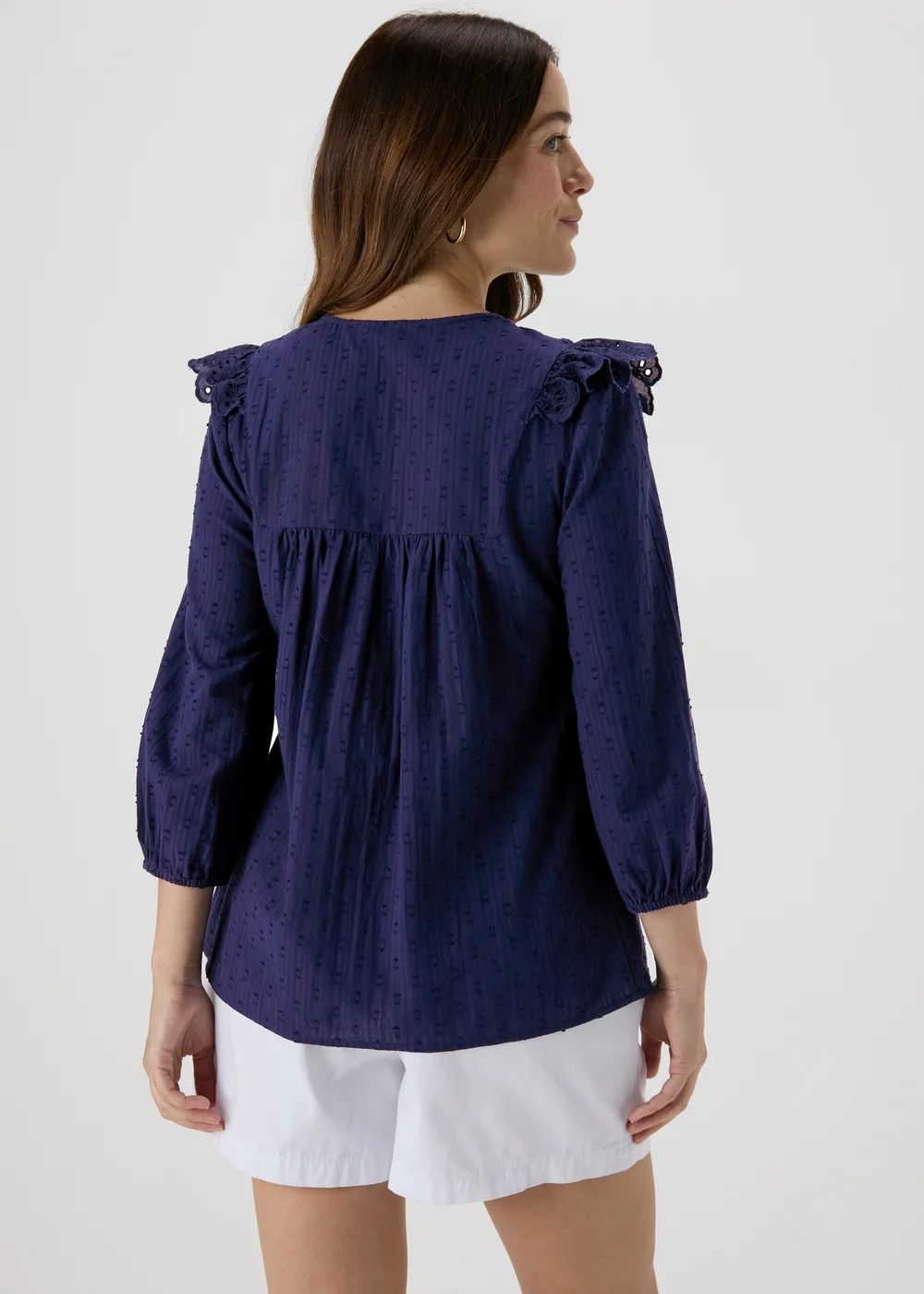 Navy Frill Embroidery Blouse - 8 Image 2