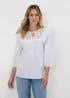 White Frill Embroidery Blouse - Size 8 Image 1