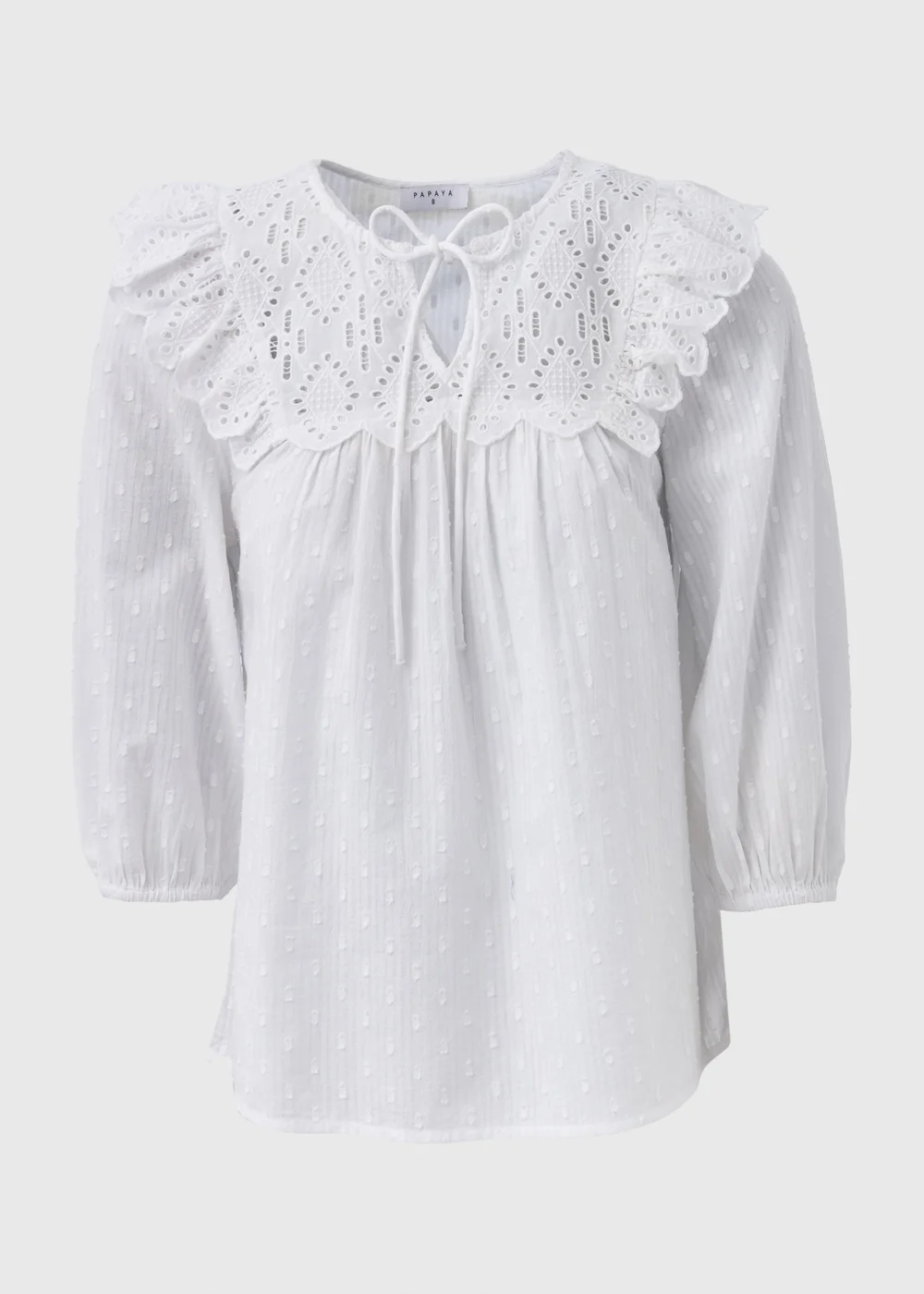 White Frill Embroidery Blouse - Size 8 Image 5