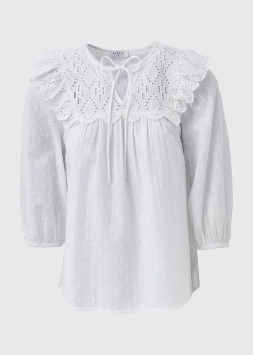 White Frill Embroidery Blouse - Size 8 Image 5
