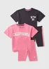 2 Pack Girls Pink Top & Shorts Pyjama Set (7-13yrs) - Age 10 Years Image 1