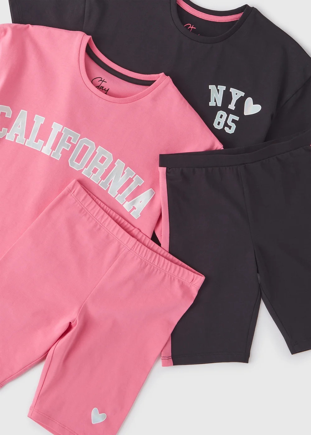 2 Pack Girls Pink Top & Shorts Pyjama Set (7-13yrs) - Age 10 Years Image 2