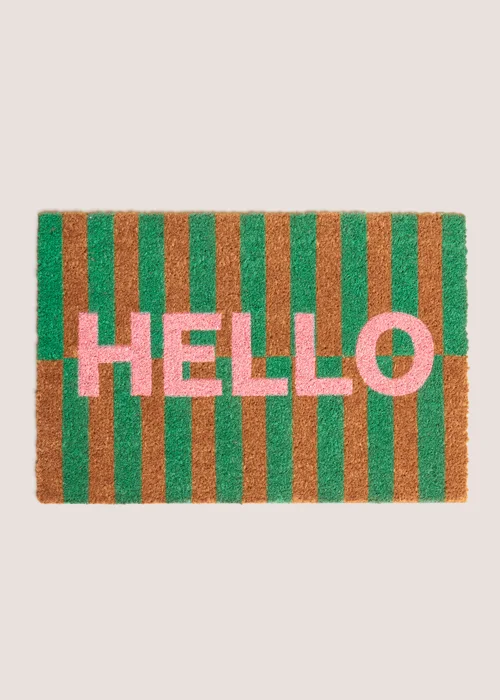 Green HELLO Slogan Doormat Image 1