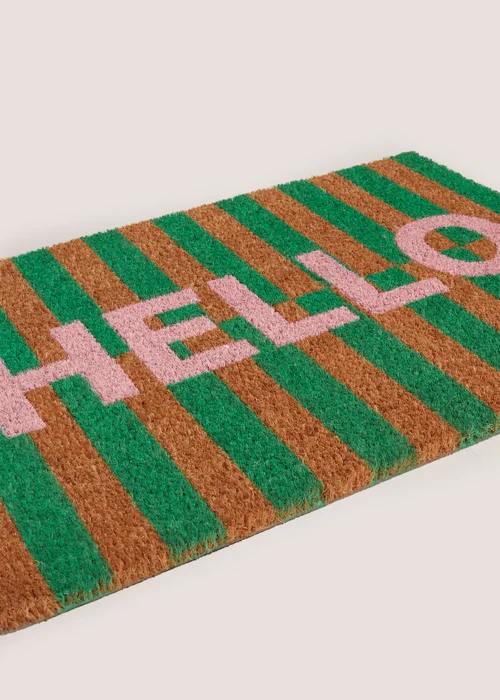 Green HELLO Slogan Doormat Image 2
