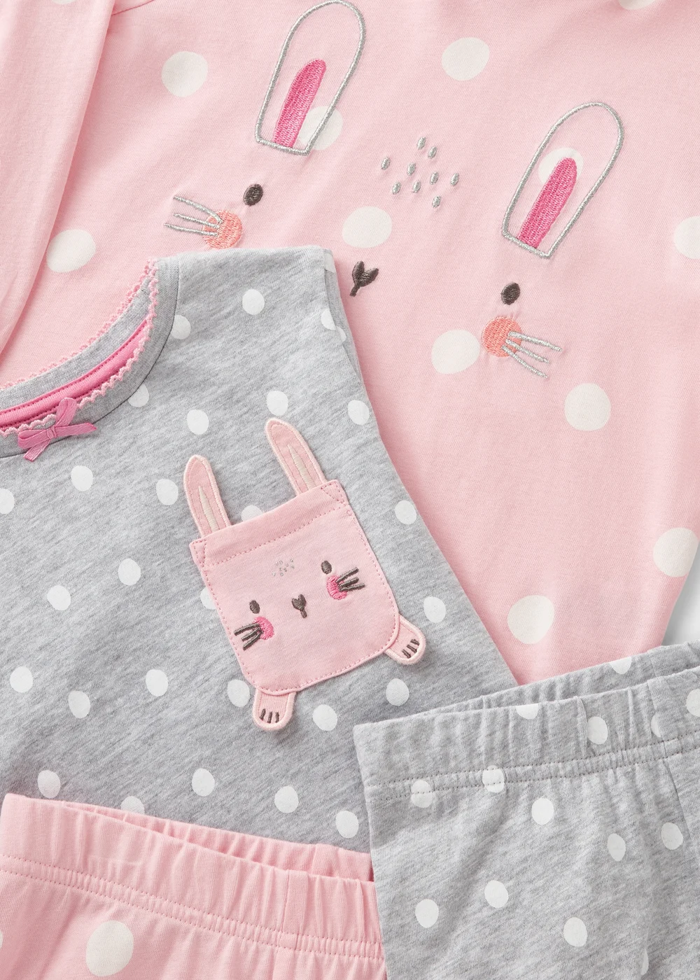 2 Pack Girls Pink Bunny Top & Bottom Pyjama Set (1-7yrs) - 1 half year to 2 Image 2