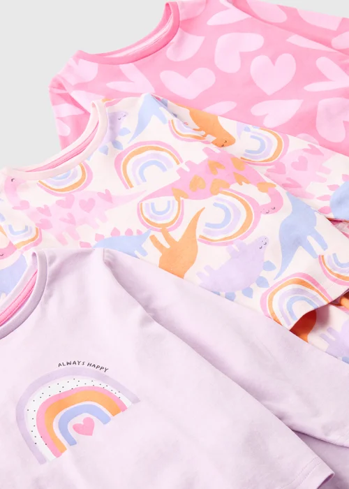 Girls 3 Pack Pink Dino Pyjama Set (1-7yrs) - 1 half year to 2 Image 2