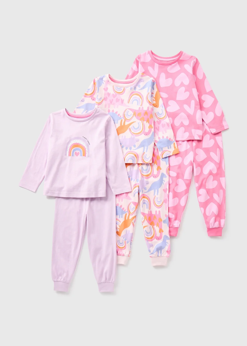 Girls 3 Pack Pink Dino Pyjama Set (1-7yrs) - 1 half year to 2 Image 1