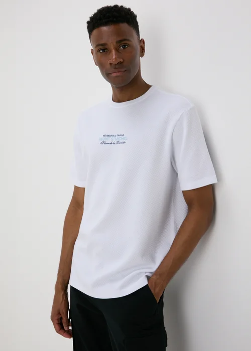 White Embroidered Textured T-Shirt - S Image 1