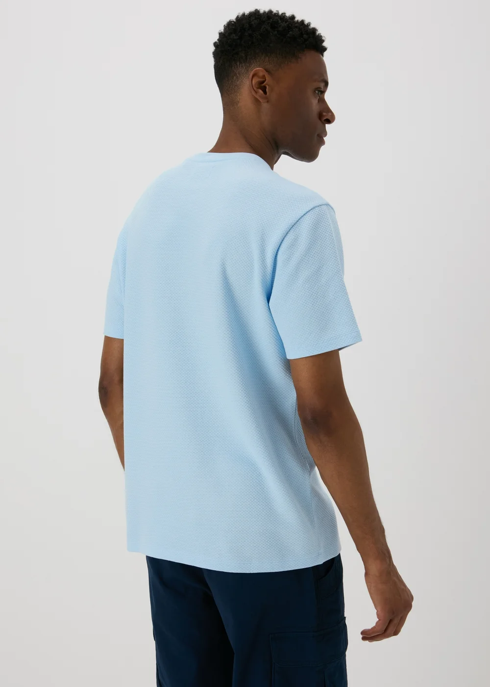 Blue Textured Embroidered T-Shirt - S Image 2