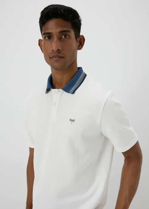 White Textured Stripe Collar T-Shirt - S Image 3
