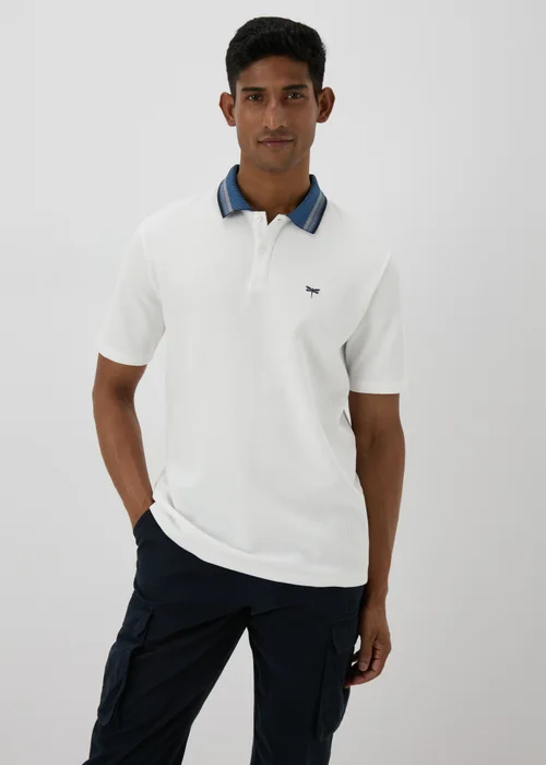 White Textured Stripe Collar T-Shirt - S Image 1