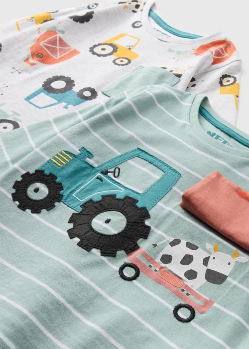 Boys 2 Pack Oatmeal Tractor Pyjama Sets (1-7yrs) - Age 2 - 3 Years Image 2